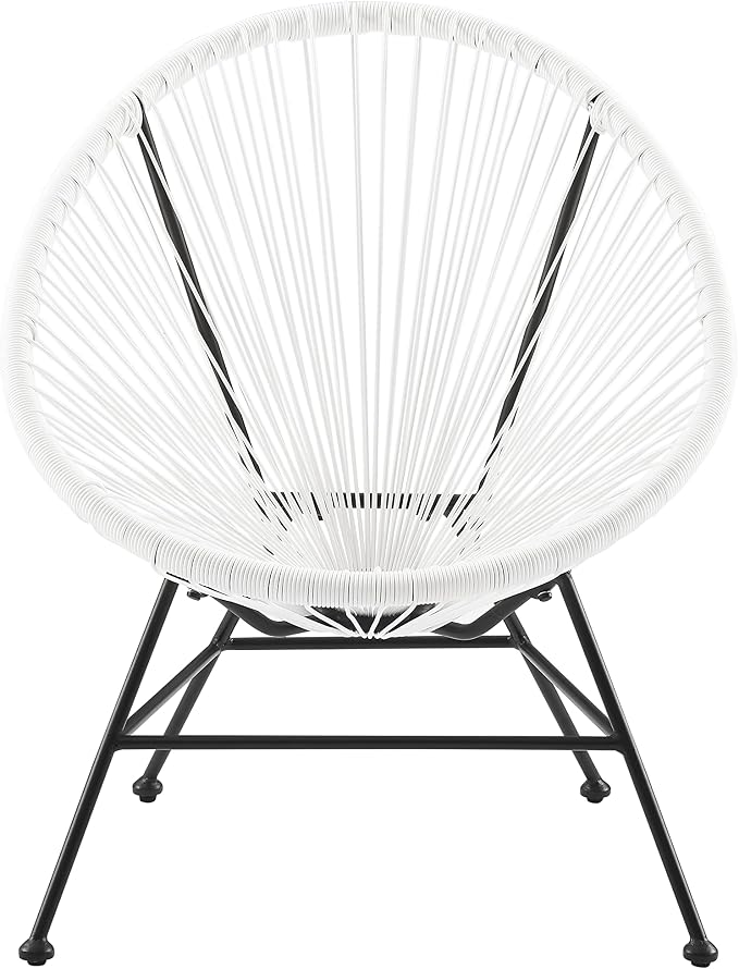 Linon Charleston White Woven Hammock Style Outdoor Chair with Black Metal Frame