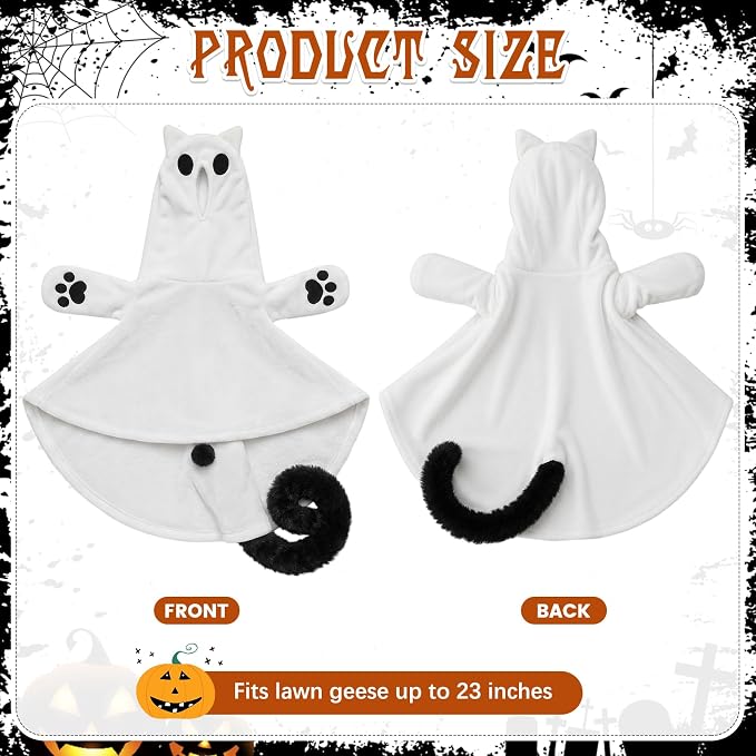 Halloween Goose Outfit Porch Cat Ghost Goose Clothes Yard Silly Lawn Duck Shirt for Autumn Halloween Party Cement Plastic Duck 23'' Porch Style