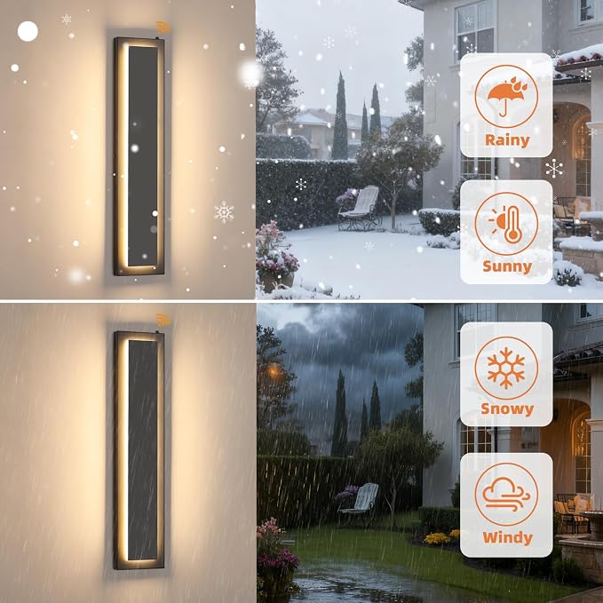tewei 23.6'' Dusk to Dawn Outdoor Wall Lights, Modern Black LED Outdoor Wall Sconce, Large Long Exterior Lighting Fixtures Outside Porch Lights for House, Garage, Warm White 3000K, 2 Pack