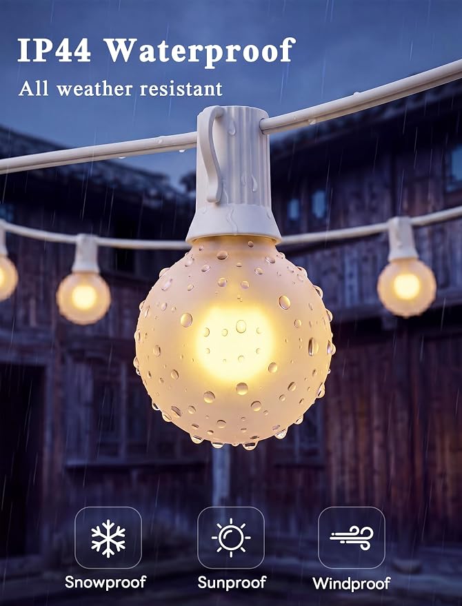Abeja Outdoor Frosted String Lights G40-25Ft with 27 Clear Bulbs, UL Listed for Patio Garden Umbrella Bars Balcony Party Decor Indoor, E12 Base, 5W, White