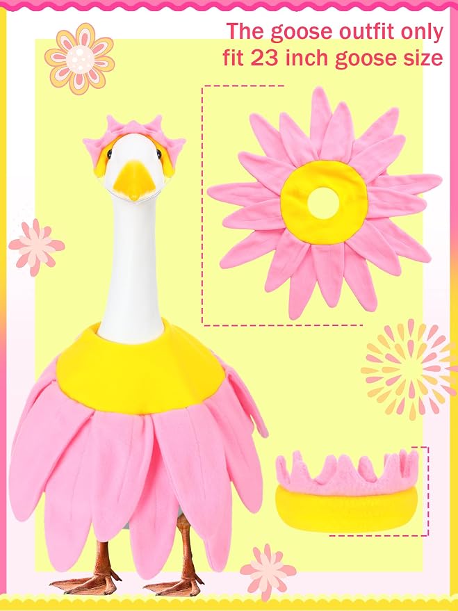 Outus Pink Daisy Spring Goose Outfit Set Includes Petals Headband and Shirt Washable Pink Daisy Cute 23'' Goose Porch Clothing for Spring Outdoor Garden Yard Patio Lawn Statue