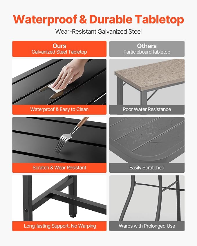 VEVOR Outdoor Bar Table, 55 x 15 in Patio Bar Table, Waterproof Top & Sturdy Metal Frame, Rectangle Counter Height Dining Tables, Outdoor Furniture for Balcony, Yard, Hot Tub, Poolside, Indoor