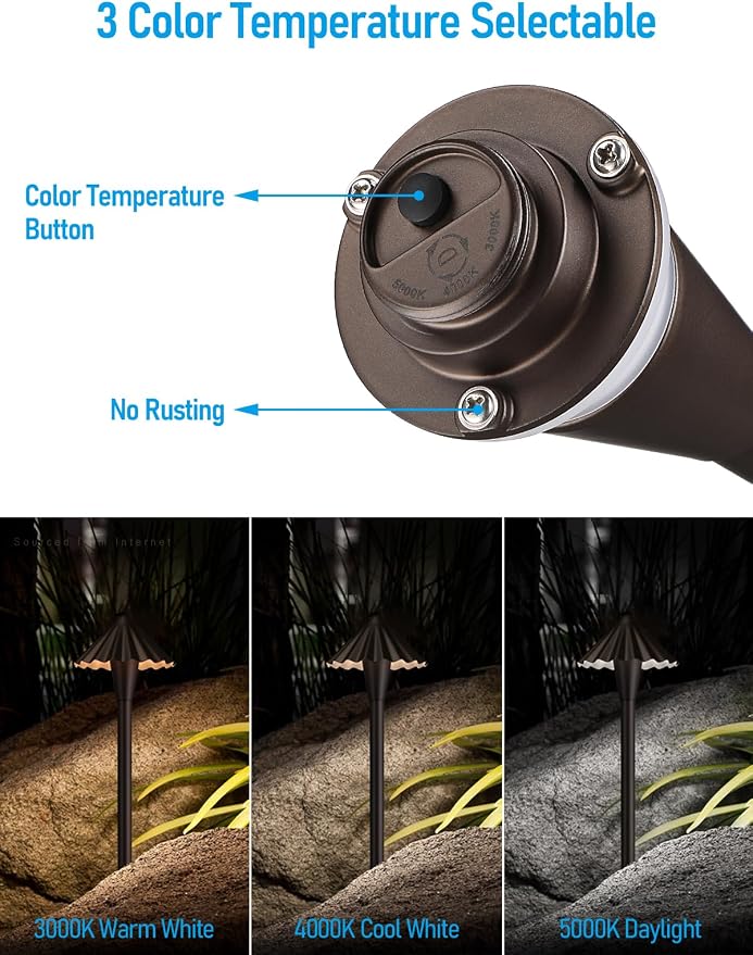 LEONLITE 6-Pack 3CCT Low Voltage LED Pathway Lights, Ruffles Head | 12-24V AC/DC, IP65, LED Landscape Path Lights, for Walkway Yard Garden, 3000K/4000K/5000K, Oil Rubbed Bronze, Aluminum