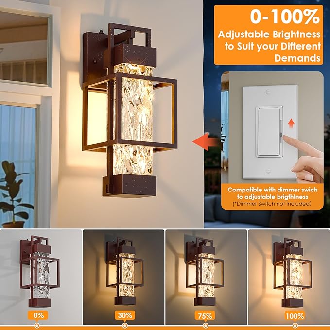 Hotsonic Oil Rubbed Bronze Dusk to Dawn Outdoor Porch Light Fixtures Wall Mount 14'' Dimmable Exterior Lighting for Outside Waterproof Wall Lantern Lamps Sconce Coach Lights for House Garage (2 Pack)
