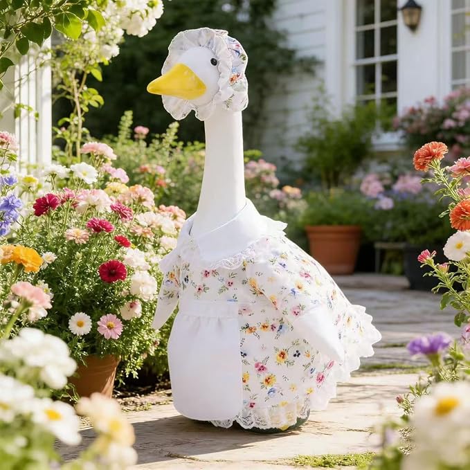 Summer Porch Goose Outfit Set with Floral Dress & Hat for 23" Goose Statue