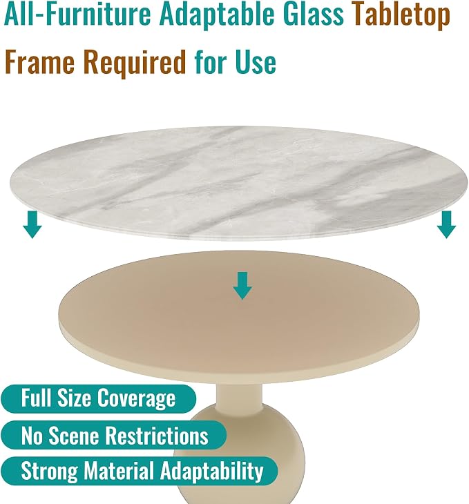 28" Round Tempered Glass Table Top, Marble Glass Surface Protector Heat & Scratch Resistant Multipurpose for Dining, Coffee, Restaurant, Office and End Table (Grey Marble Pattern, 28 Inch)