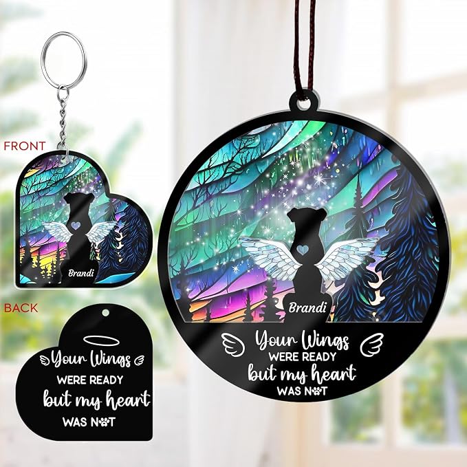 Custom Dog Memorial Suncatcher, Pet Loss Suncatcher, Personalized with Name Date Dog Breeds Sun Catcher, Stained Glass Light Catcher, Gifts for Dog Lovers, Dog Memorial Loss of Pet Sympathy Gift