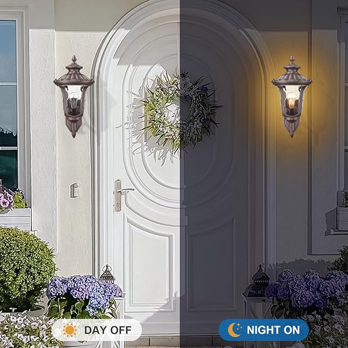 Outdoor Wall Light Fixtures Mount, Waterproof Exterior Wall Lanterns with Water Ripple Glass, Outside Sconces, Front Porch Lights for House Garage Doorway Patio, 22'' Large Oil-Rubbed Bronze