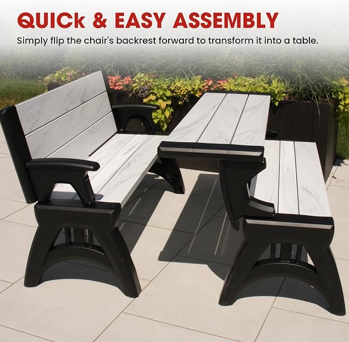 Convert-a-Bench 2-in-1 Outdoor Bench & Picnic Table - Foldable, Weather-Resistant Seating - Perfect for Patio, Lawn, Garden, or Deck - Durable & Easy Assembly - 1 Bench/Order, Midnight Birch