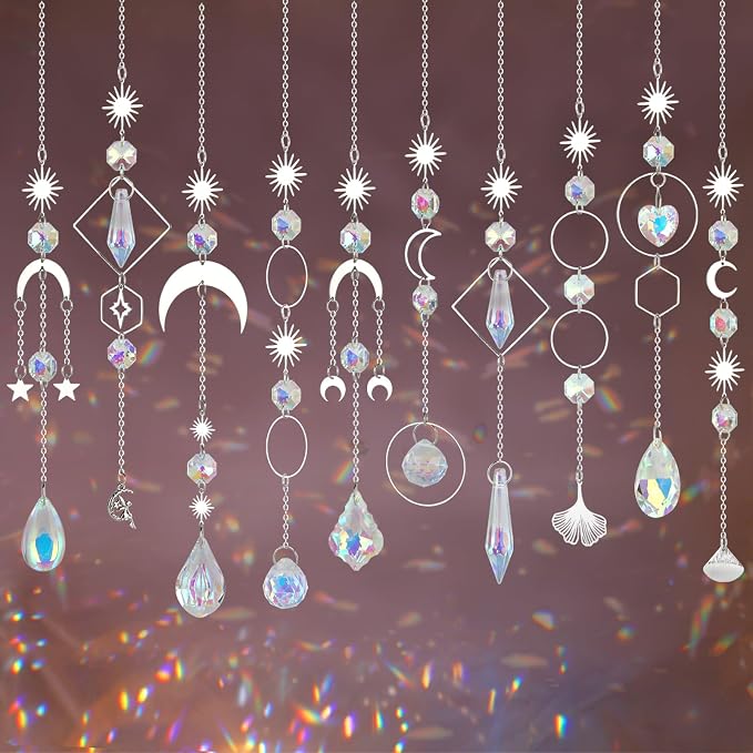 Crystal Suncatcher, 10 Pcs Colorful Sun Catchers Indoor Window Hanging | Crystals Ornaments for Home Outdoor Garden Ceiling Balcony Room Christmas Party Wedding Decorations Prism Rainbow Maker