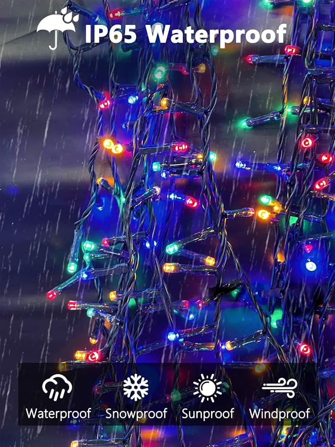 Solar Christmas Lights Outdoor 6 Pack 600 LED Solar String Light Multicolor | 8 Lighting Modes, Memory Function, Auto On/Off, 198FT Waterproof Twinkle Lights for Outside Porch Fence Balcony Decorations