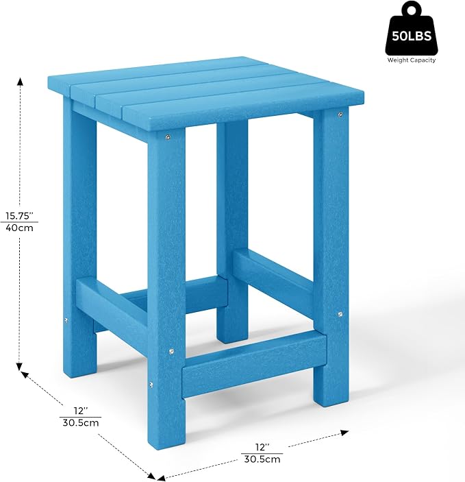 Costaelm Kids Outdoor End Table, Small Patio Table, Outdoor Side Table Porch Table Adirondack Patio Side Table for Outside, Pool, Porch, Garden, Pacific Blue