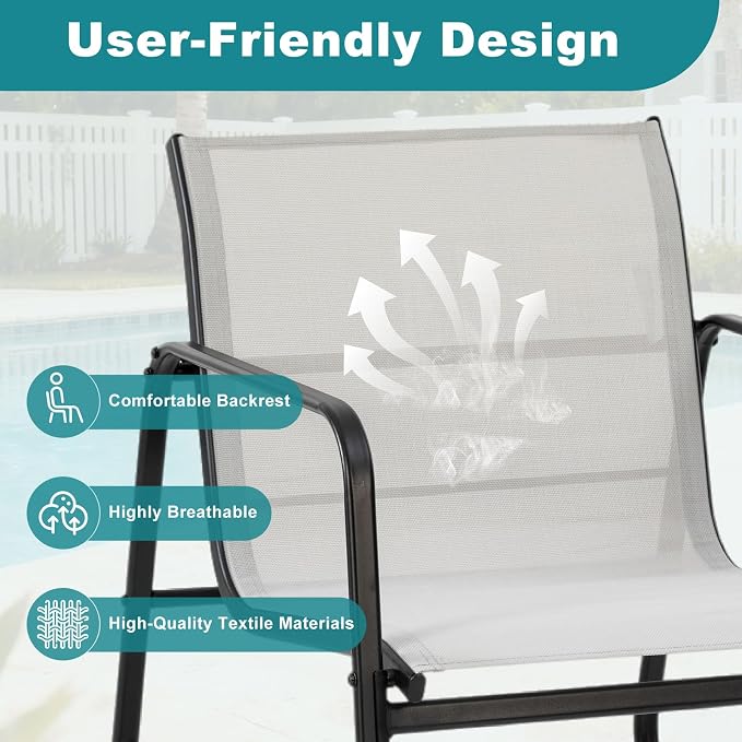 DUMOS 3 Piece Patio Furniture Set，Outdoor Patio Furniture Set with Table and Chairs, Sectional Bistro Sets for Lawn, Garden, Balcony, Pool, Poolside Gray