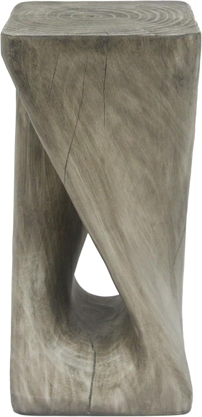 Christopher Knight Home Novi 26.8" H Lightweight Concrete Outdoor Side Table, Hollow Twist-Shaped Patio End Table, MGO Outdoor Coffee Table, Garden Plant Stand Indoor, Wood-Like Texture, Gray