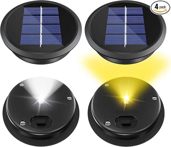 4 Pack Solar Light Replacement Top, Replacement Solar Light Parts for Lantern (Top 3.34 Inch, Bottom 2.83 Inch), Waterproof LED Replacement for Outdoor Garden, Pathway, Yard Lights & Decor