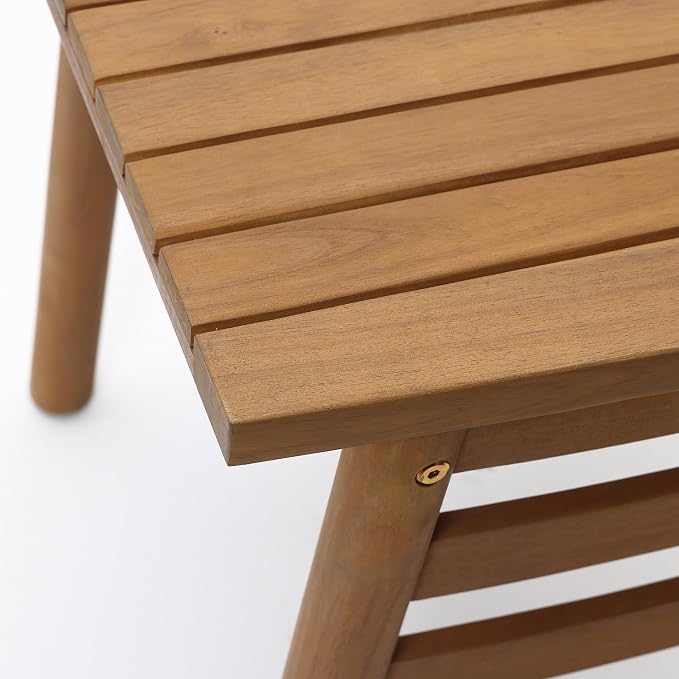 LuxenHome 18.5" Square Outdoor Side Tables for Patio, Acacia Wood Outdoor End Table with Slatted Top, Wooden Patio Table for Balcony, Patio, Porch