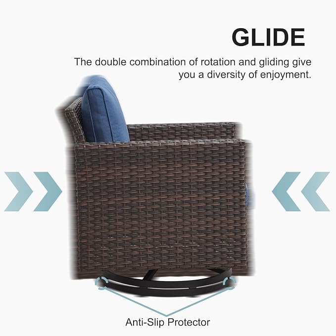 Belord 7 Piece Outdoor Furniture Patio Wicker Sofa Set, Oversize Outdoor Swivel Rocker Chairs with Rattan Ottomans, Conversation Sets Patio Furniture Come with Removable Washable Cushion Blue, Brown