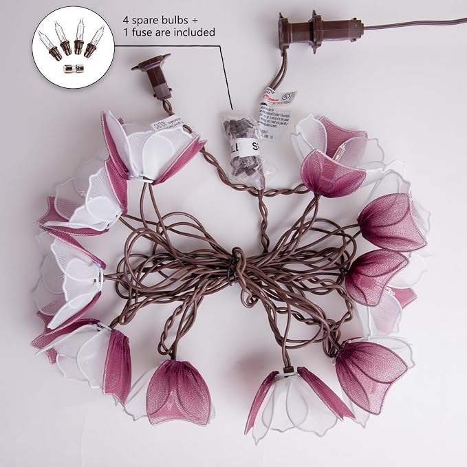 Decorative String Lights Plug in with 10 Bulbs, Flower Garland Fairy Lights Connectable Weatherproof Outdoor Indoor for Wedding Pergola Bedroom Porch Floral Home Decor (Purple White)