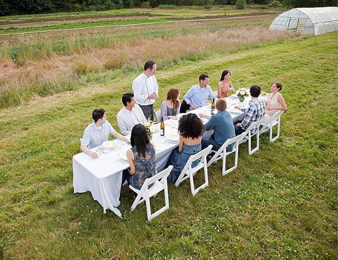 8 Foot Folding Table 8ft Foldable Portable Plastic Picnic Tables with Handle, Fold in Half Heavy Duty Long Large Utility Table, Indoor Outdoor 8' Fold up Card Tables for Party, Dining, White