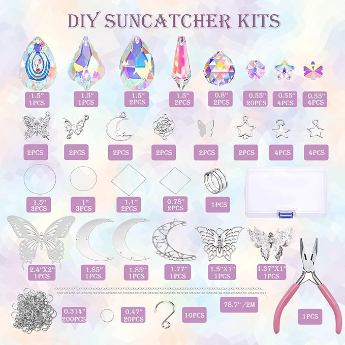 DIY Suncatcher Kit 300pcs Sun Catchers Supplies Arts and Crafts for Adults | Decorative Hanging Prism Suncatcher with Crystals Beads Ball Rainbow Maker for Indoor Windows Office Home Decor