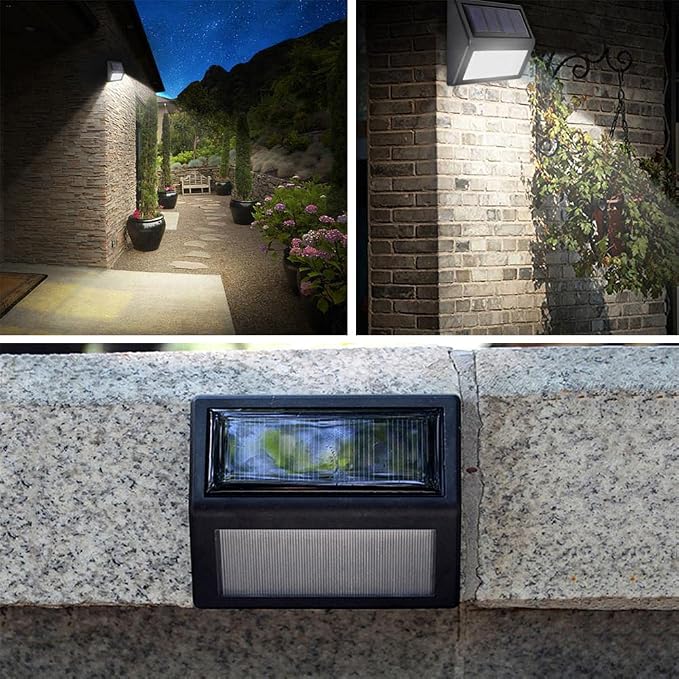 Solar Lights Outdoor, Waterproof Solar Powered Deck Step Lights for Patio Garden Backyard Garage Driveway Pathway Outside Wall Lighting (Cool White, 12 Pack)