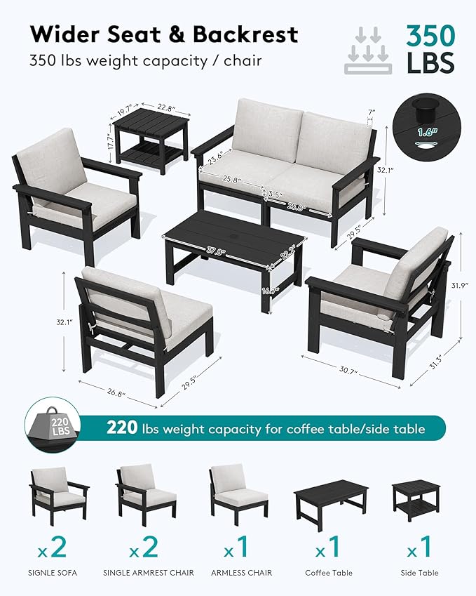 SERWALL HDPE Outdoor Patio Furniture Set | with Coffee Table & Side Table