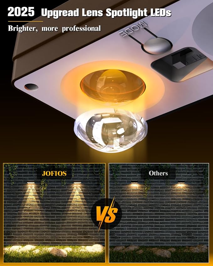 JOFIOS Solar Fence Lights 12 Pack Brown, 50 Lumens Outdoor Fence Lights Solar Powered with 12 Modes RGB Color Glow LED Deck Lighting Outdoor Waterproof IP65, Backyard, Deck, Porch, Railing, Pool, Wall