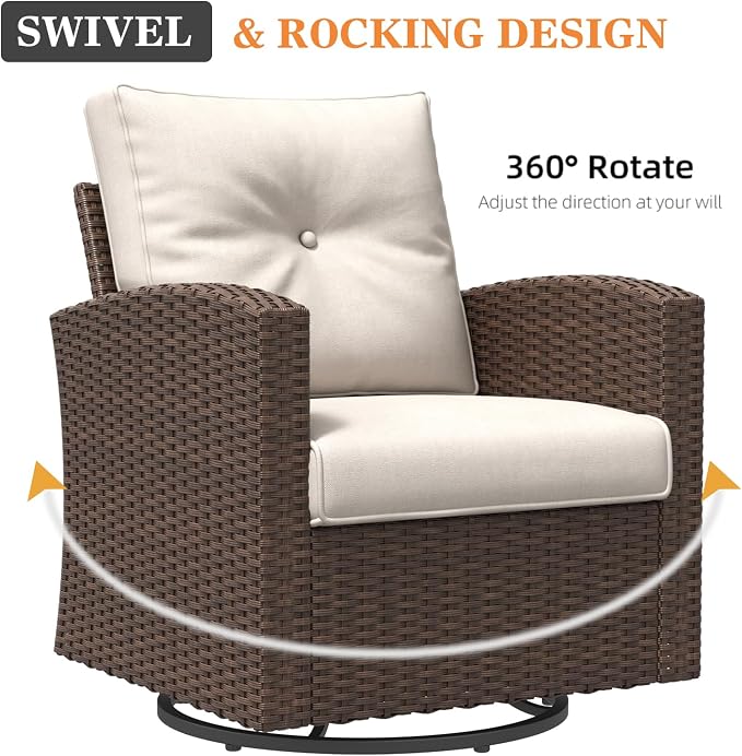 7 Pieces Patio Furniture Swivel Chairs Set, Outdoor Wicker Glider Rocking Chairs with Sofa Set