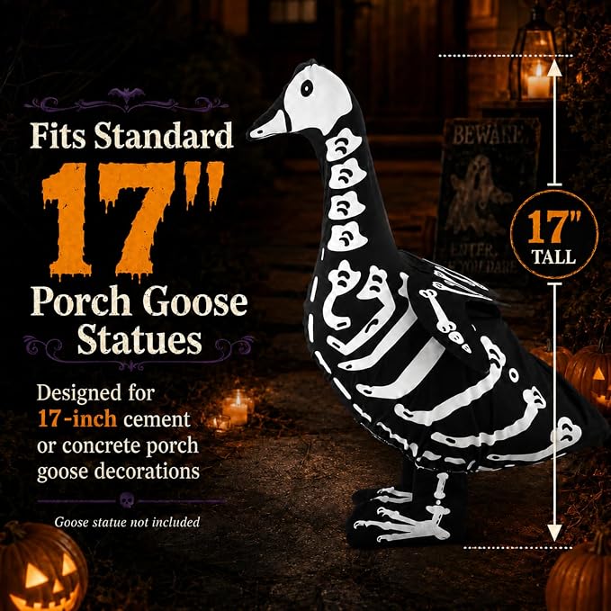 Halloween Porch Goose Outfits Skeleton Costume for 23'' 17" Cement Porch Goose Statue Skeleton Clothes Accessories for Halloween Outdoor Patio Yard Lawn Decoration (17")