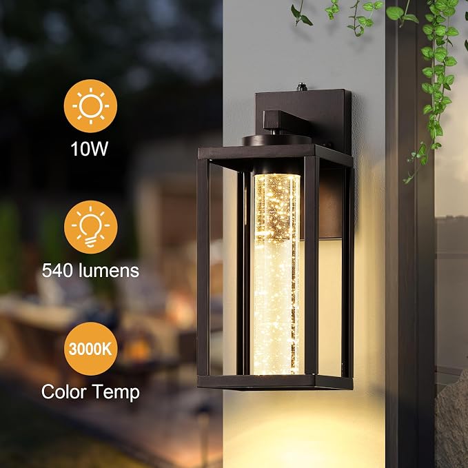 VIANIS 2 Pack Large Outdoor Porch Lights, Farmhouse Oil Rubbed Bronze Exterior Garage Lighting Fixtures Wall Mount with Integrated 10W LED Light Source, 100% Aluminum Outdoor Wall Sconce Lantern