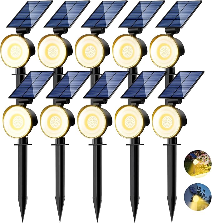 nipify Solar Spot Lights Outdoor Waterproof, Landscape Spotlights | Warm White, 10 Pack/53 LED/3 Modes, Adjustable Solar Panels, Auto On/Off, Uplights Lighting for Outside Tree Yard Flag Garden
