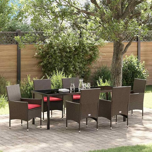7-Piece Outdoor Dining Set with Cushions, Brown PE Rattan Garden Table and 6 Chairs, Weather-Resistant Patio Furniture for Backyard, Deck, and Kitchen