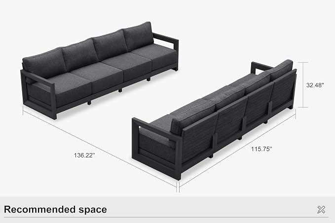 PURPLE LEAF Patio Furniture Set Open-End Outdoor Couch with 9.6" Thick Cushion and Soft Pillows 8 Piece Outdoor Sectional Sofas Modern Outdoor Conversation Sets for Yard Porch Deck Poolside, Grey