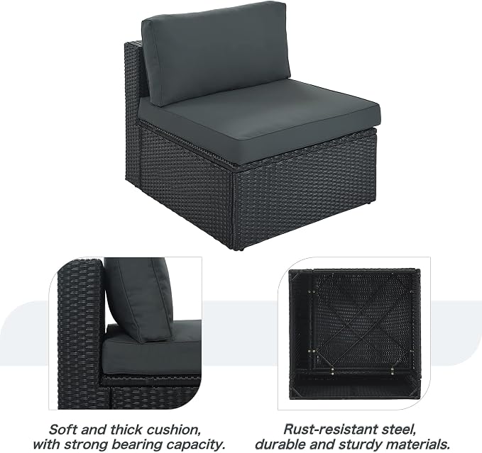 7 Pieces Outdoor Patio Furniture Set Wicker Rattan Sectional Sofa All-Weather PE Rattan Patio Conversation Set with Tempered Glass Top Table for Porch Garden Backyard Balcony and Poolside