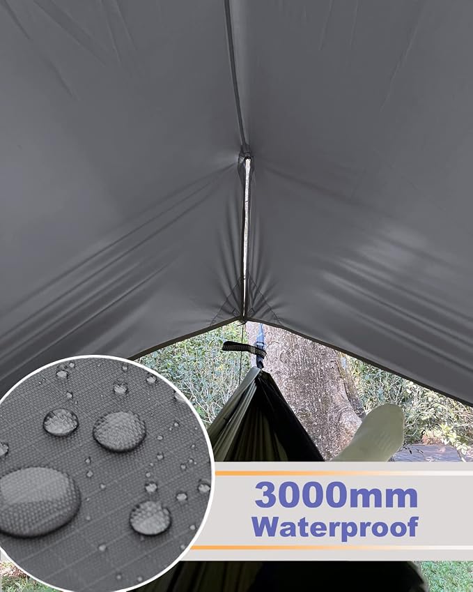Sunyear Camping Hammock with Rain Fly and Removable No See-Um Net - Outdoor Hammock Accessories-Hammock Tent for Outside-Keep Side Wind&Rain-Large and Heavy Duty