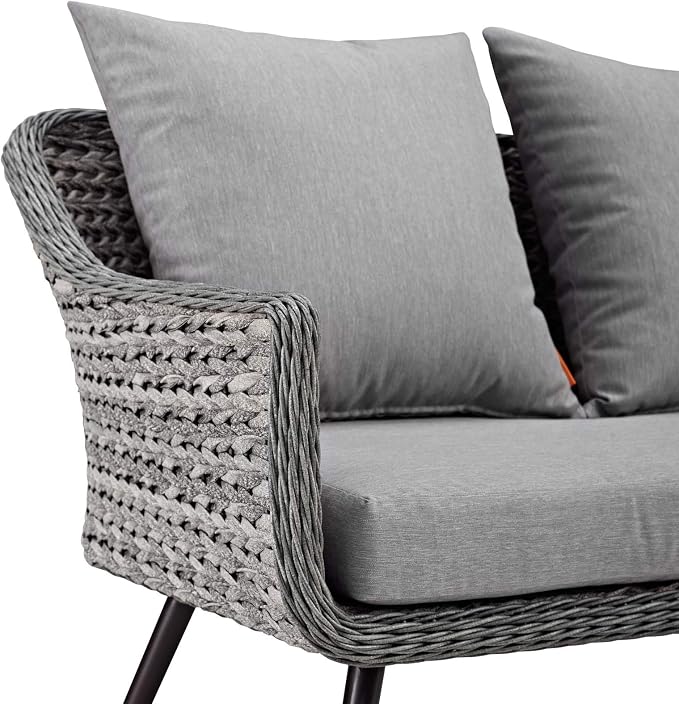 Modway Endeavor Wicker Rattan Aluminum Outdoor Patio Loveseat with Cushions in Gray Gray