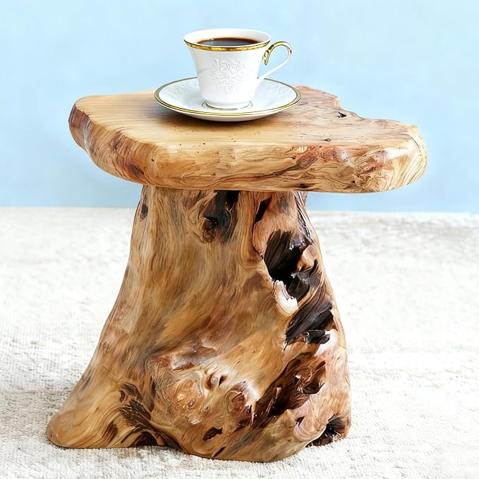 13.8" Live Edge Cedar Tree Stump Stool Handcrafted Solid Natural Wood Side Table Rustic Plant Stand Accent Nightstand for Bedroom,Living Room,Patio,Garden