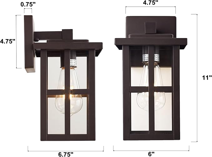 MICSIU 2 Pack Bronze Outdoor Wall Light Fixtures, 11" Modern Farmhouse | No Assembly Required, Clear Glass, Anti-Rust, Front Porch Light For House Porch Garage