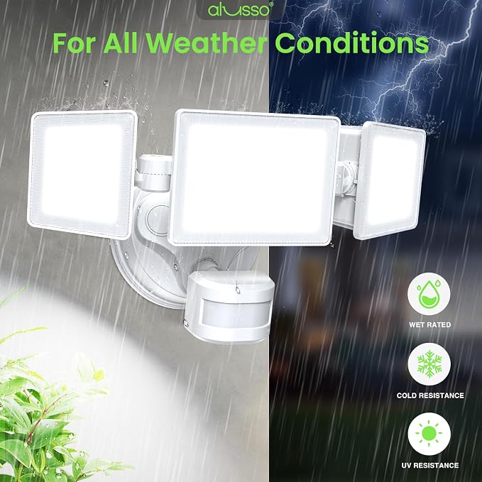 ALUSSO 2 Pack Motion Sensor Outdoor Lights Hardwired(Not Solar),40W 4500LM Flood Lights Outdoor 120V,3 Modes(Dusk to Dawn/Auto/On Time),3CCT 3000K/4000K/6500K Security Light for Garage Yard Porch,ETL
