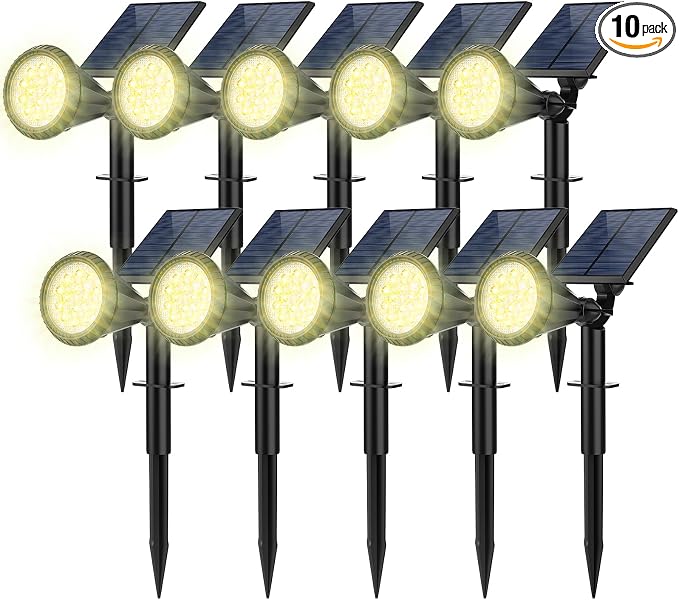 Solar Spot Lights Outdoor, 10 Pack Outdoor Solar Lights for Yard, 4 Lighting Mode Solar Landscape Spotlights with Auto On/Off, 2-in-1 Waterproof Wall Lights for Garden, Walkway (Warm White)