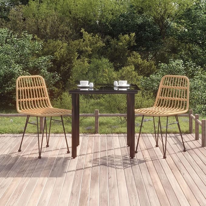 3 Piece Patio Dining Set, Poly Rattan Bistro Furniture Set with 31.5 Inch Tempered Glass Table and 2 Chairs, Black Backyard Balcony Porch Conversation Set