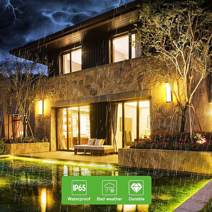 10%-100% Dimming LED Modern Outdoor Wall Light, 16in 3000K Dimmable Porch & Patio Wall Light Fixture,Black Aluminum&Dual PC Wall Lights Suitable for Garage Living Room Courtyard House(3000K)