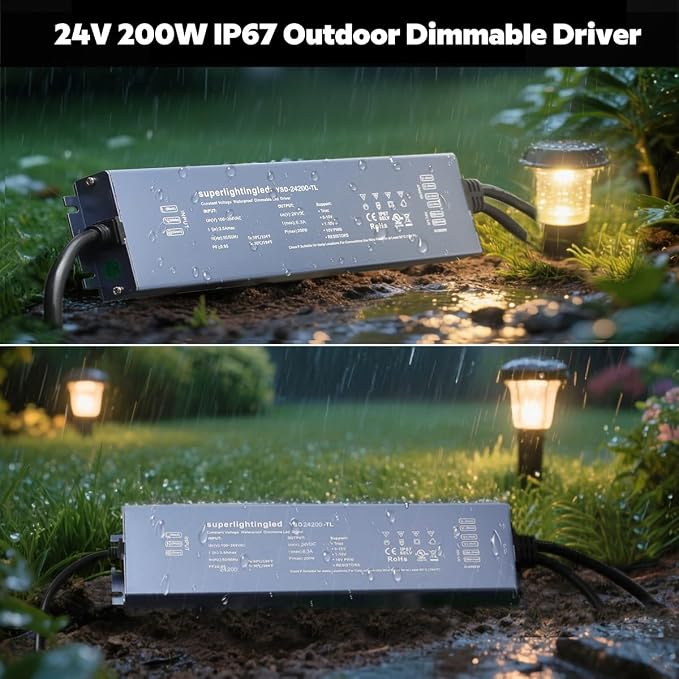 DC24V 200W UL-Listed 0/1-10V and TRIAC Waterproof IP67 Dimmable Power Supply for IP68 Dimming LED Strip Lights, Outdoor Pool 24V LED Underwater, Wash Wall, Use in Water or Soil
