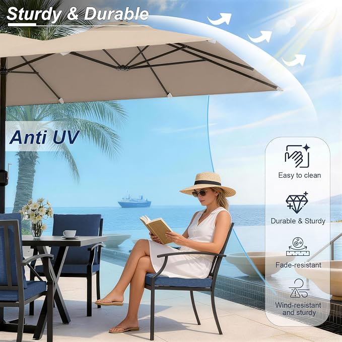8 Pieces Patio Dining Set with Brown Umbrella,Outdoor Furniture Set Includes Hole Cut-Out Table and 4 Metal Backrest Chairs and 2 Swivel Chairs for Backyard,Garden,Poolside,Brown