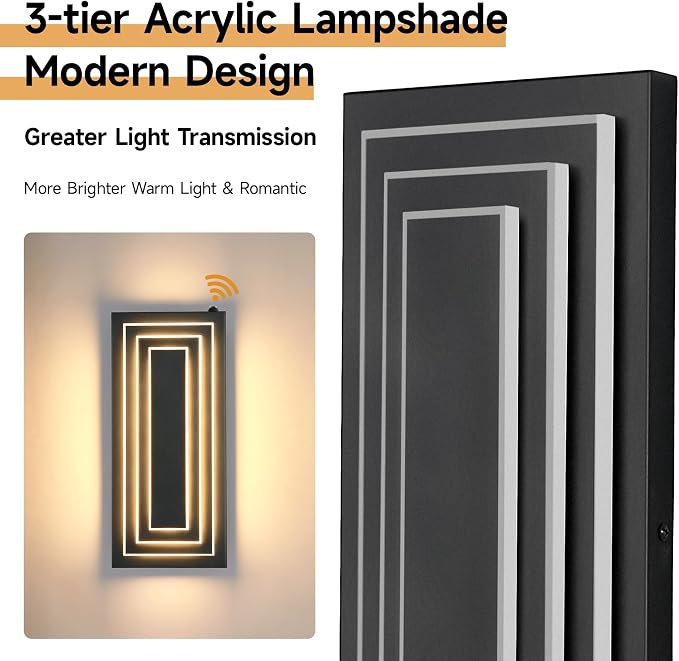Dusk to Dawn LED Outdoor Wall Light,Exterior Light Fixture,15.7 in | Black Outdoor Porch Lights Wall Mount For House,Porch ,Patio,Front Door,Waterproof, LED 3000K Warm White,24W,1 Pack