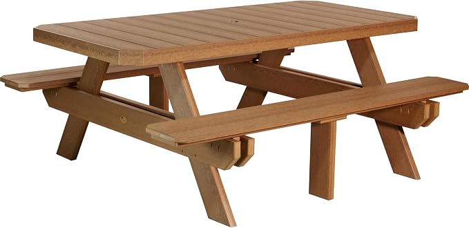 LuxCraft 6 Foot Poly Rectangular Picnic Table - Outdoor Furniture, Dining Height Table with Umbrella Hole, Seats 6 Adults, All Weather - Amish Made in USA (Antique Mahogany)