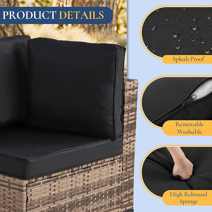 FHFO 7 Piece Outdoor Wicker Patio Furniture Set, Yellow/Black | Sectional Sofa | All-Weather Hand-Woven Rattan | Tempered Glass Coffee Table | Free Combination | Indoor & Outdoor Use