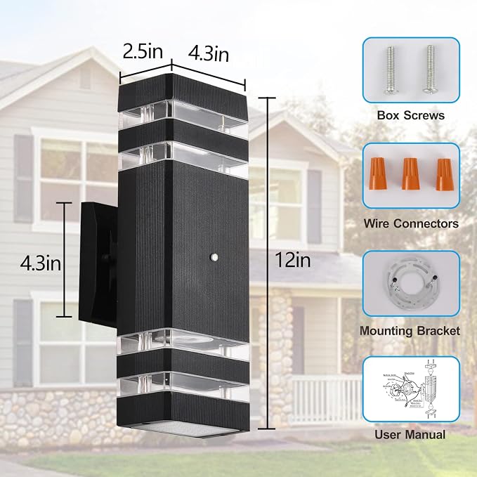 DASTOR 4 Pack Dusk to Dawn Outdoor Wall Lights, 3000K Warm White Exterior Lighting Fixtures, Up and Down Porch Lights Outdoor, Waterproof Outside Lights for House Porch Garage