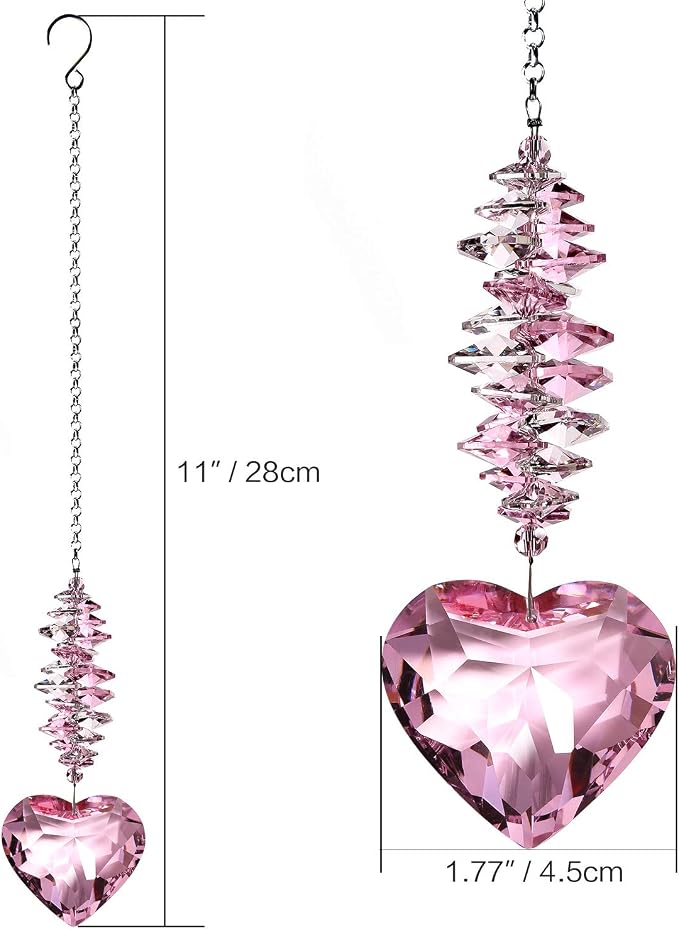Shario 45mm Clear Glass Heart Crystal Ball Prism Pendant, Suncatcher for Windows, Outdoor Garden Hanging Décor, Gifts for Women, Mom(Pink)