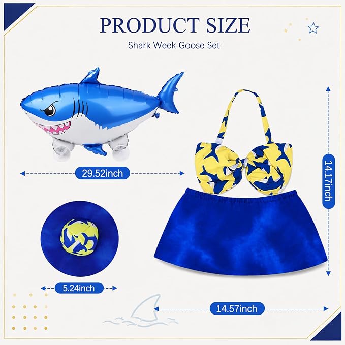 Shark Week Porch Goose Outfits, 23 Inch Bikini Porch Goose Summer Outfit | Goose Clothes for Cement Goose Outdoor Garden Yard Shark Week Viewing Party Decor
